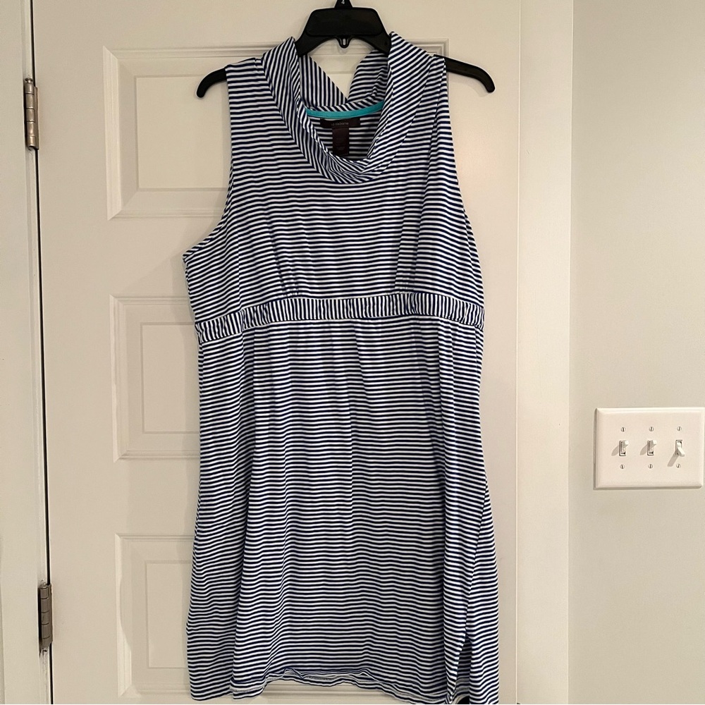 Liz Claiborne Royal & White stripe sleeveless jersey dress Size XL 18-20